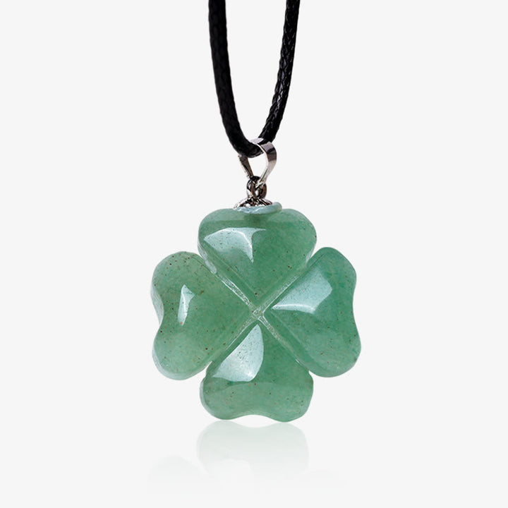 Collier avec pendentif en corde de cuir et trèfle à quatre feuilles en aventurine verte en argent sterling 925 Buddha Stones