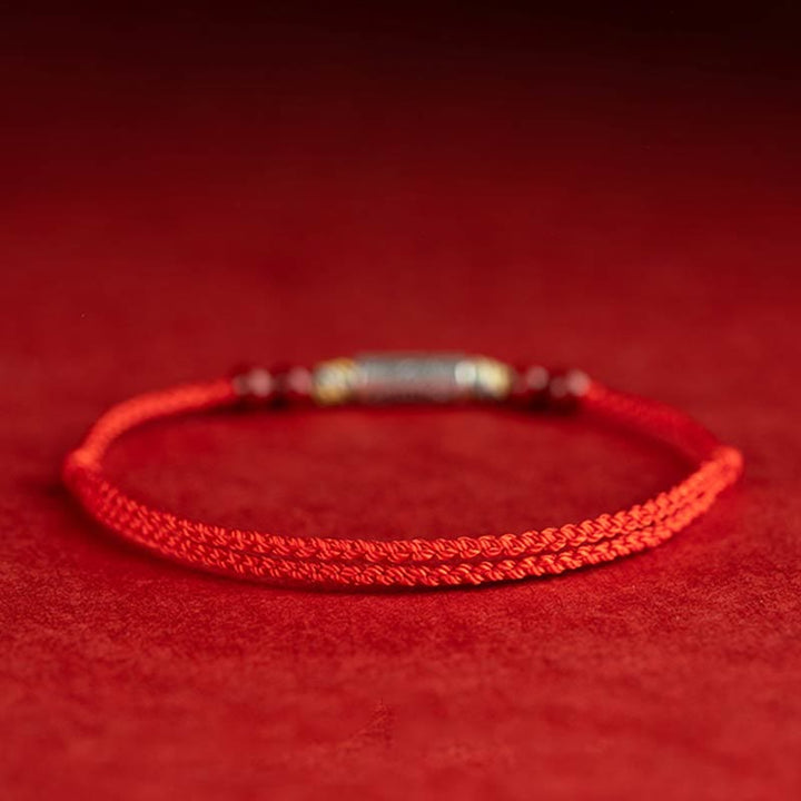 Bracelet de cheville tressé artisanal en argent sterling 925 avec perles de cinabre et poisson koï de Buddha Stones