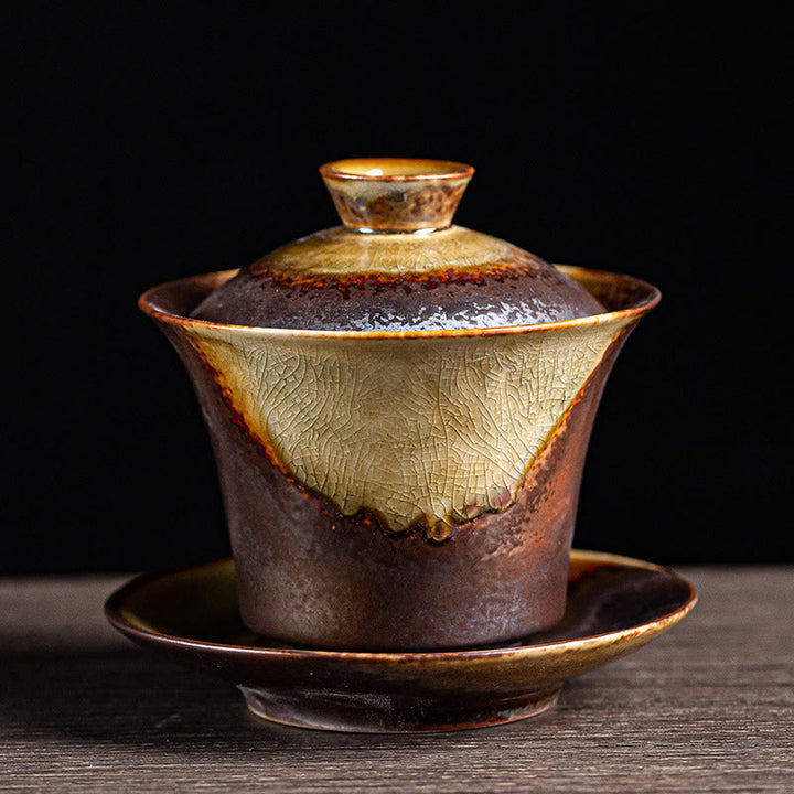 Buddha Stones Vintage Brown Kiln Change Design Porcelaine Céramique Gaiwan Sancai Tasse À Thé Kung Fu Tasse À Thé Et Soucoupe Avec Couvercle