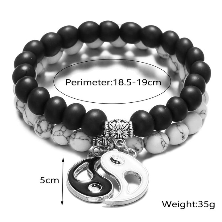 Bracelet couple Yin Yang en perles de turquoise blanche et onyx noir naturel 2 pièces Buddha Stones - image 7