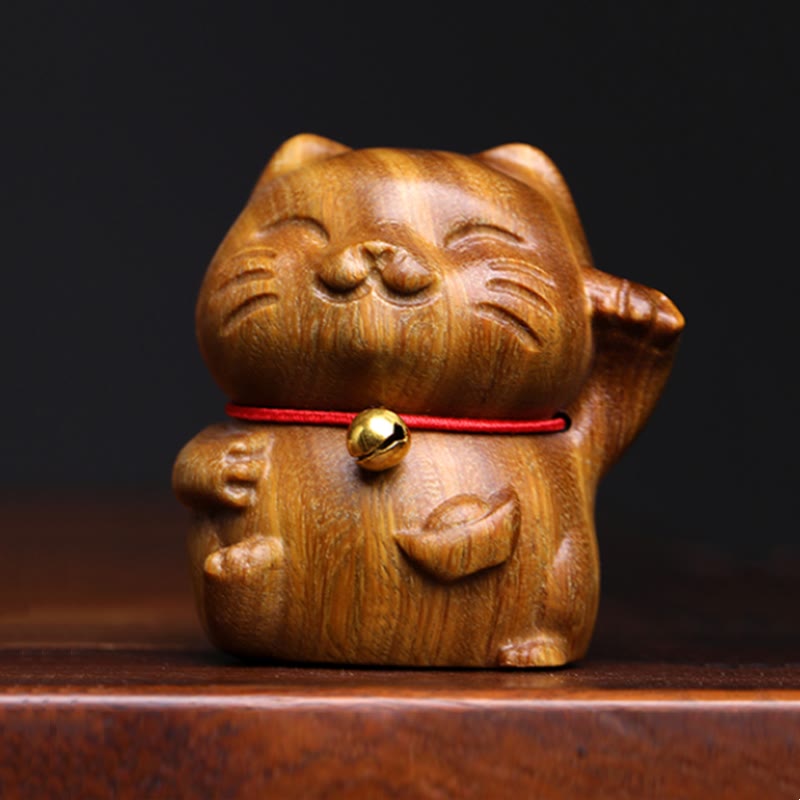 Buddha Stones de Santal Vert Petit Mini Mignon Chat Porte-Bonheur Décorations de Paix - Bois de santal vert 4,5*5 cm - image 1