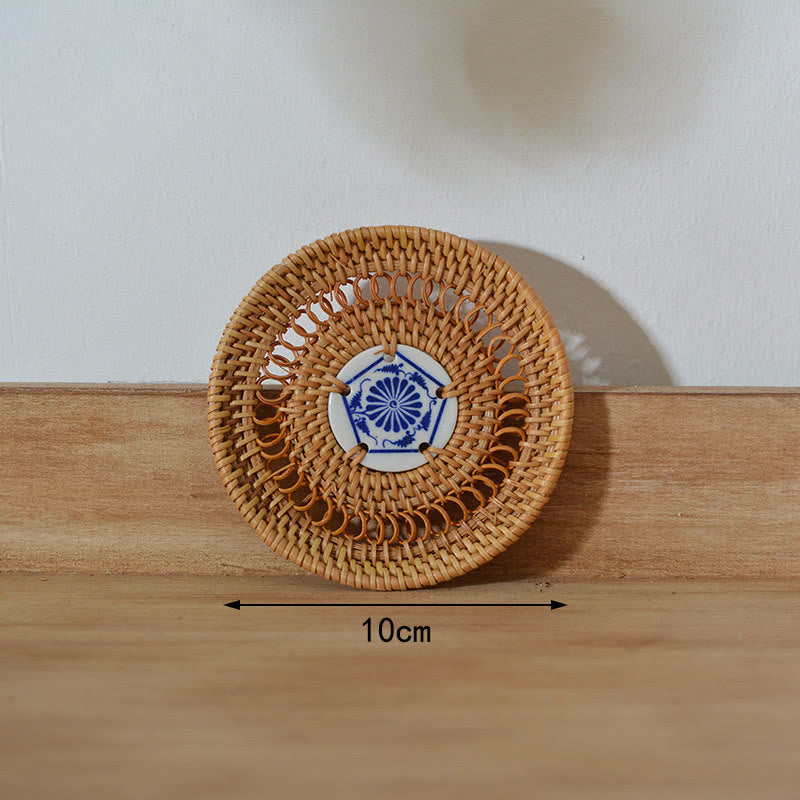 Dessous de verre en rotin à motif de fleurs en céramique - Dessous de verre en céramique de 10 cm - image 11