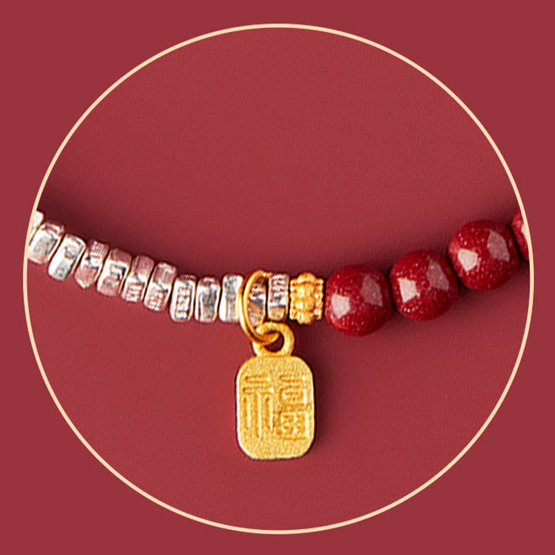 Bracelet de bénédiction du personnage Fu en argent sterling 925 et cinabre de Buddha Stones - image 8