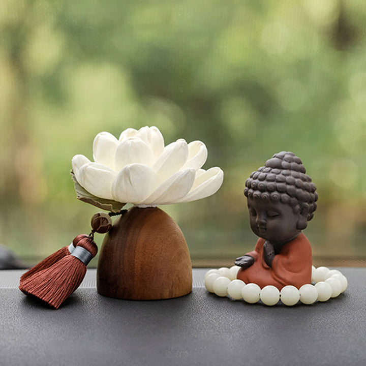 Décorations de guérison apaisantes en forme de fleur de Bouddha en bois de pêcher noir - image 0