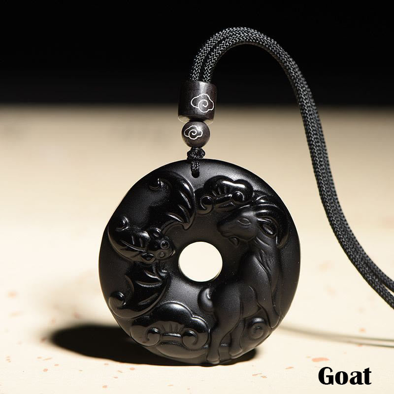 Collier avec pendentif en obsidienne noire naturelle et Buddha Stones du zodiaque chinois - Chèvre - image 19