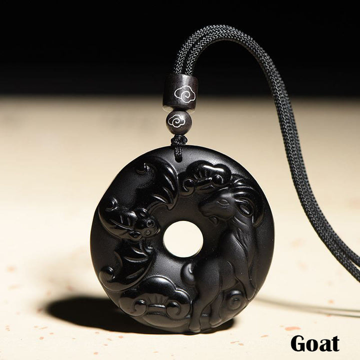Collier avec pendentif en obsidienne noire naturelle et Buddha Stones du zodiaque chinois - Chèvre - image 19