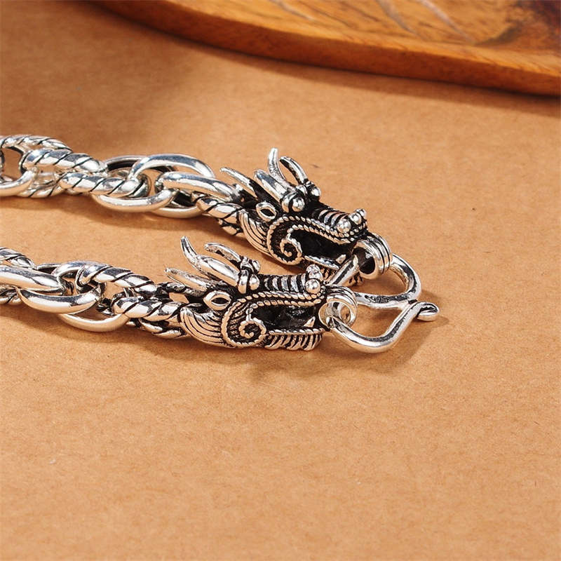 Bracelet de protection porte-bonheur en argent sterling 925 Buddha Stones et dragon