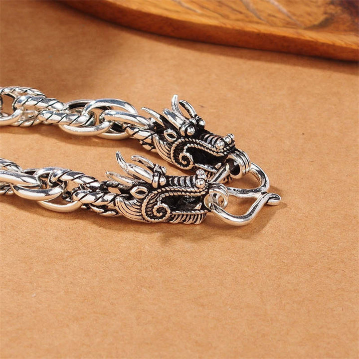Bracelet de protection porte-bonheur en argent sterling 925 Buddha Stones et dragon