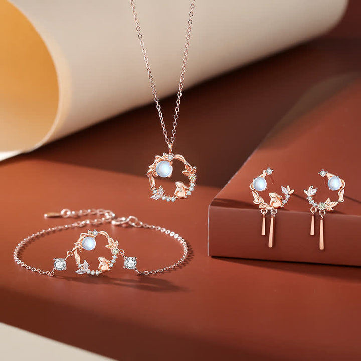 Collier pendentif bracelet boucles d'oreilles en argent sterling 925 avec motif fleur de lune et pierre de lune Année du lapin - image 3