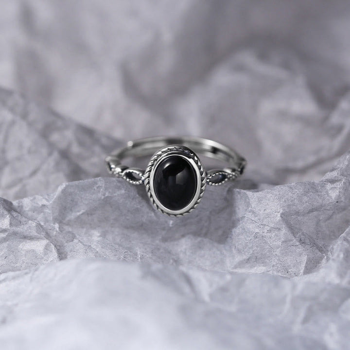 Buddha Stones Bague de fortune en argent Sterling 925 Onyx noir