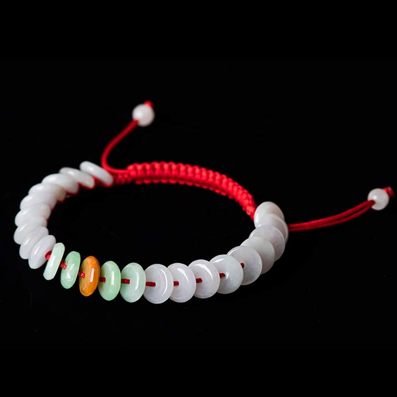 Bracelet tissé en fil rouge porte-bonheur en jade rond avec Buddha Stones