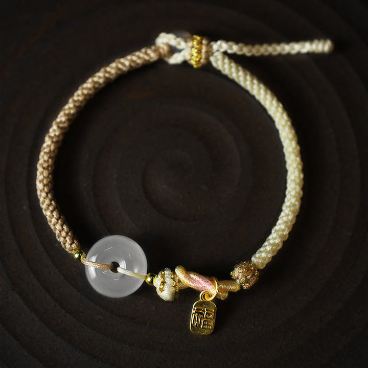 Bracelet en fil tissé fait main en agate blanche avec Buddha Stones et boucle de paix, protection, bonheur et chance