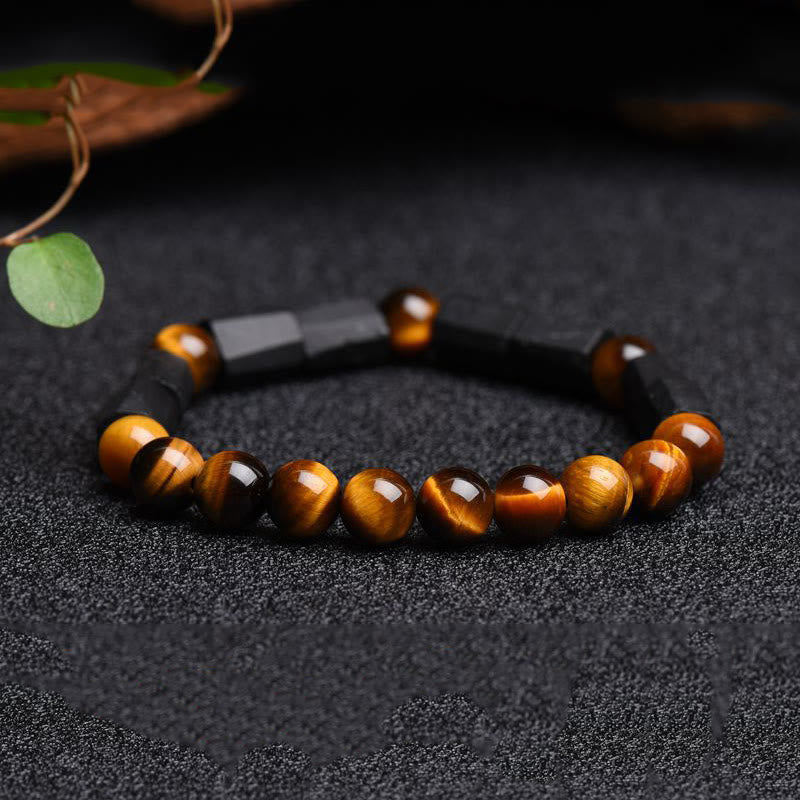 Bracelet positif en tourmaline noire naturelle œil de tigre Buddha Stones
