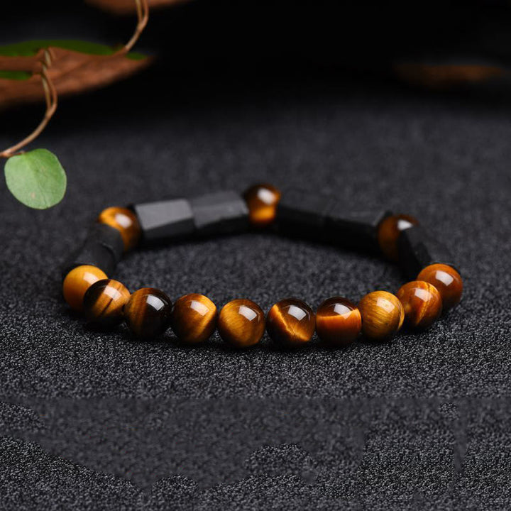 Bracelet positif en tourmaline noire naturelle œil de tigre Buddha Stones