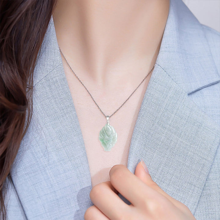 Collier pendentif de prospérité en jade naturel à neuf queues en argent sterling 925 Buddha Stones