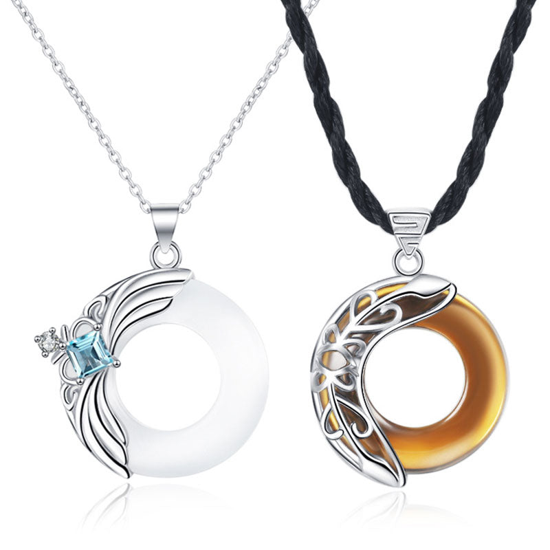 Collier pendentif porte-bonheur en cuivre avec ailes d'amour