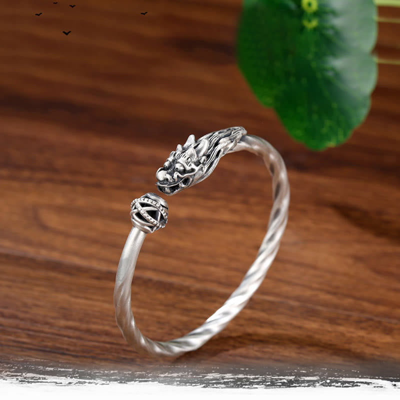 Bracelet manchette en métal Buddha Stones en argent sterling 999 Année du Dragon Chance Force