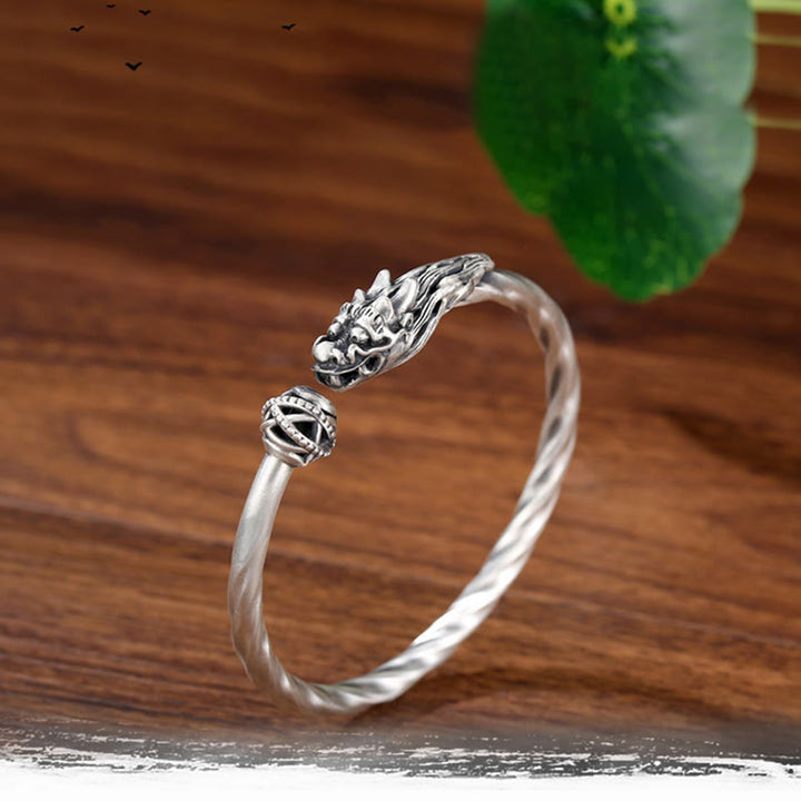 Bracelet manchette en métal Buddha Stones en argent sterling 999 Année du Dragon Chance Force