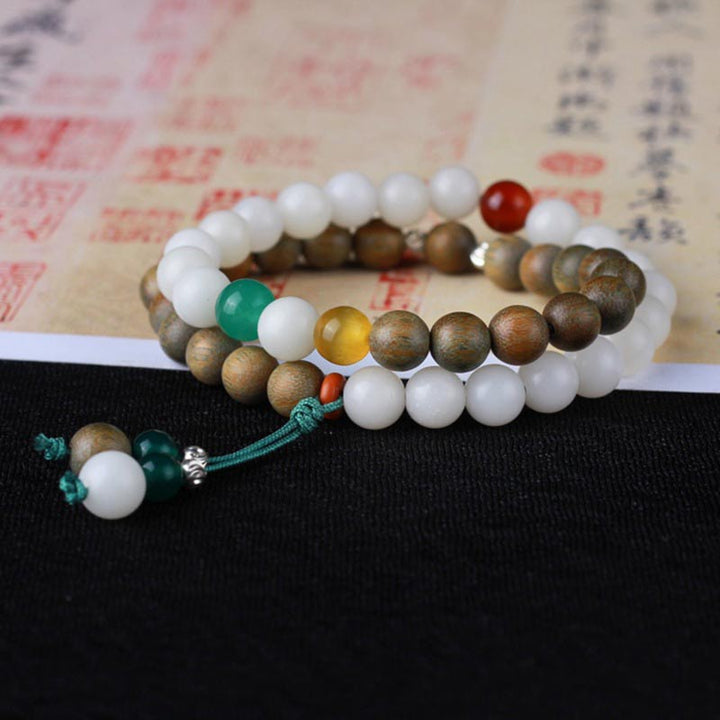 Bracelet de réveil porte-bonheur en bois de santal vert et graines de Bodhi