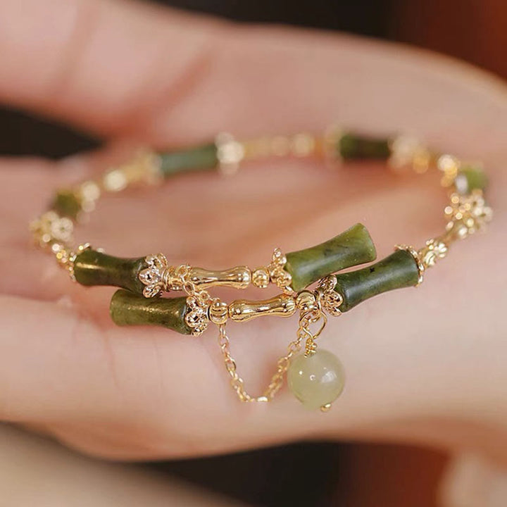 Bracelet porte-bonheur en jade et bambou avec Buddha Stones