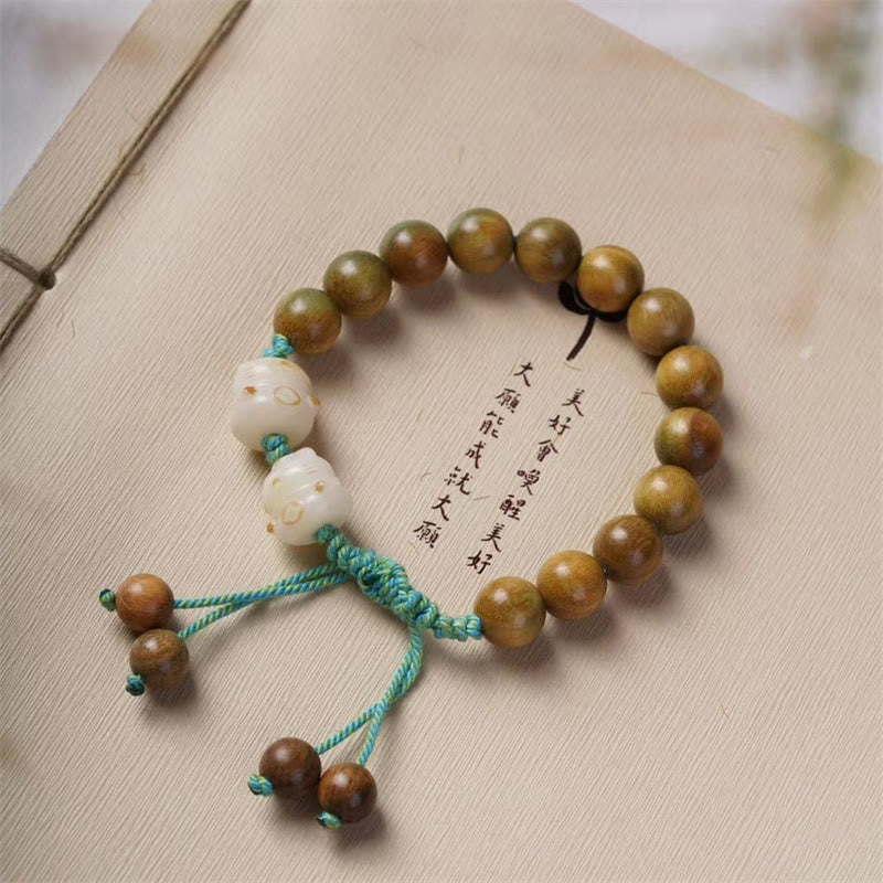 Bracelet porte-bonheur positif en bois de santal vert et graines de Bodhi avec Buddha Stones - image 2