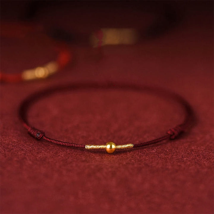 Bracelet de cheville en corde tressée avec perles dorées en argent sterling 925 et Buddha Stones