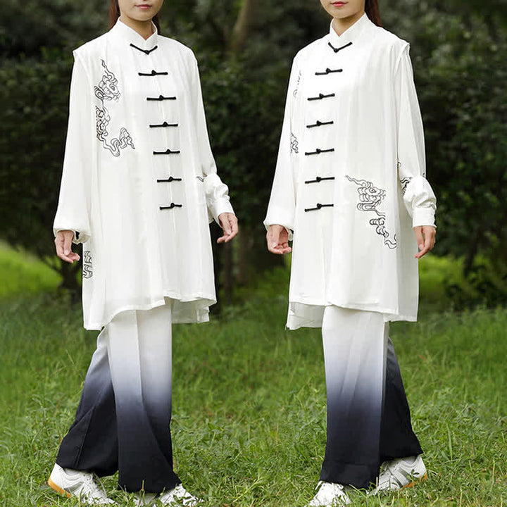 Ensemble de vêtements pour femmes Buddha Stones, nuages de bon augure, dégradé de méditation, prière, pratique spirituelle du Tai Chi et du Qigong