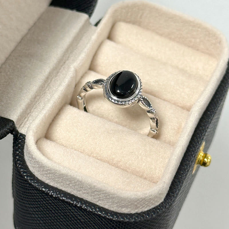 Buddha Stones Bague de fortune en argent Sterling 925 Onyx noir