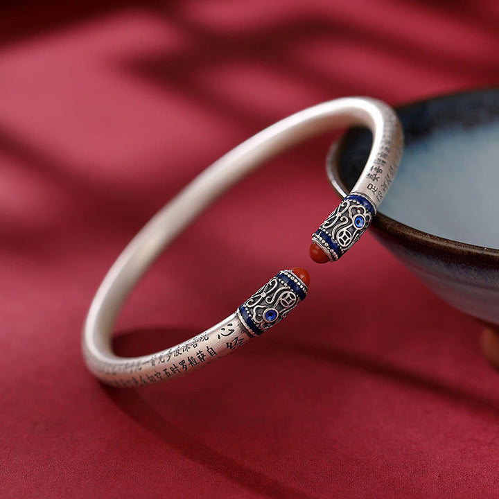 Bracelet de protection en agate rouge gravée du Sutra du cœur en argent sterling 999 de Buddha Stones