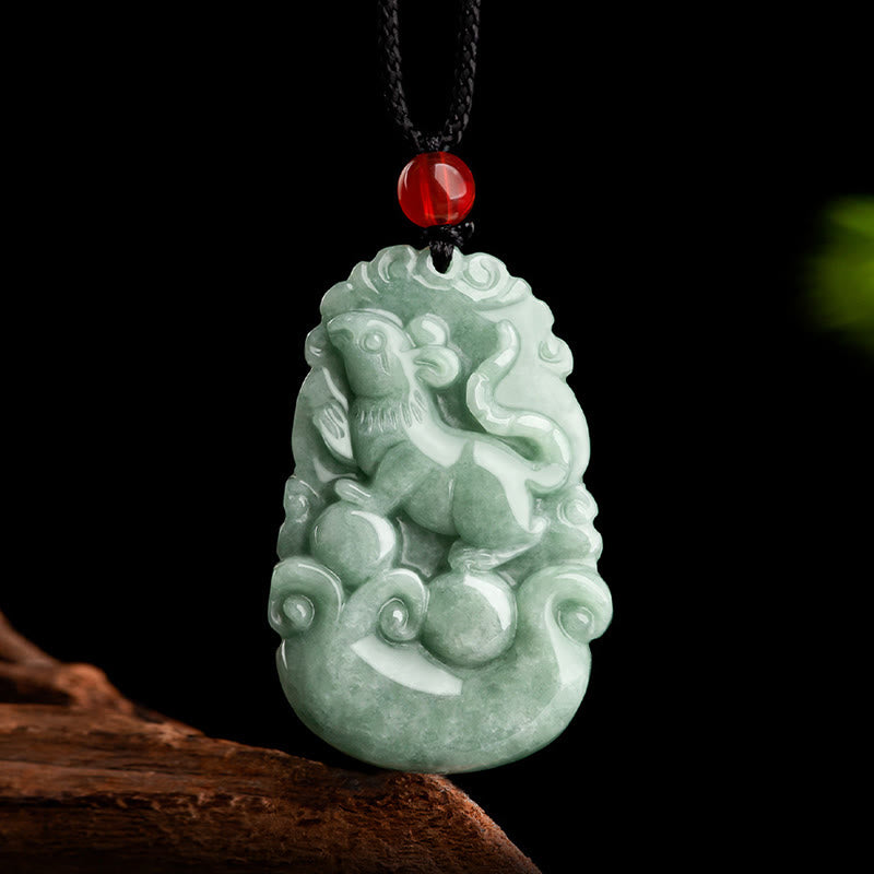Collier pendentif en jade vert naturel avec Buddha Stones et 12 signes du zodiaque chinois