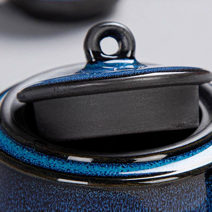 Coffret cadeau portable avec théière en céramique et théière chinoise Gongfu en dégradé de couleurs bleues et Buddha Stones