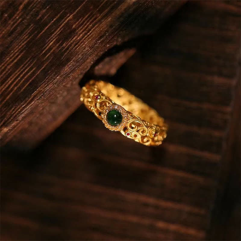 Buddha Stones Argent Sterling 925 Jade Cyan Bague Succès Chance - image 1