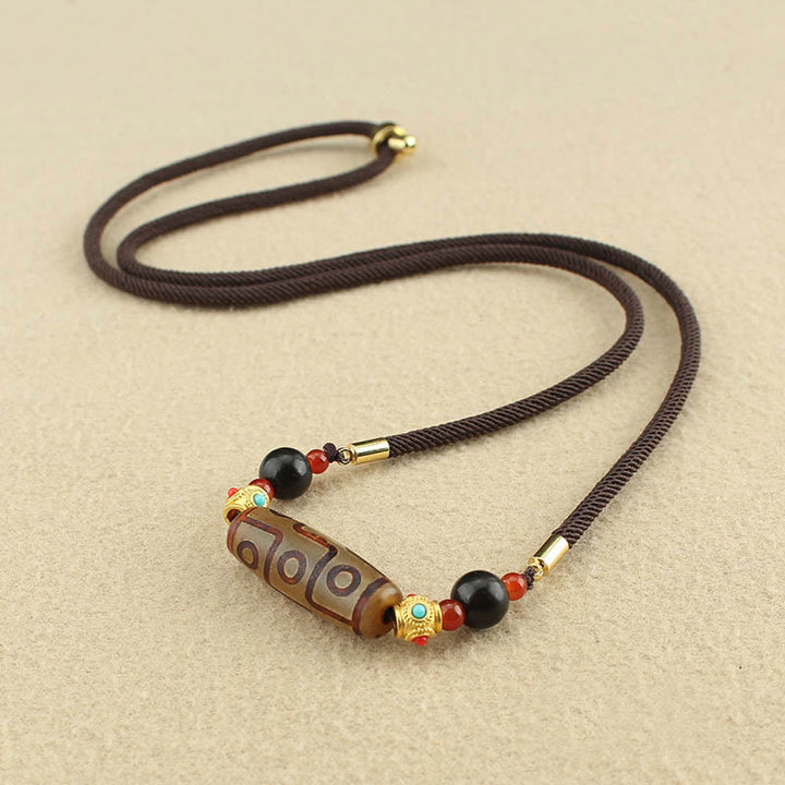 Collier pendentif en corde avec Buddha Stones - Perle Dzi à neuf yeux marron - image 11