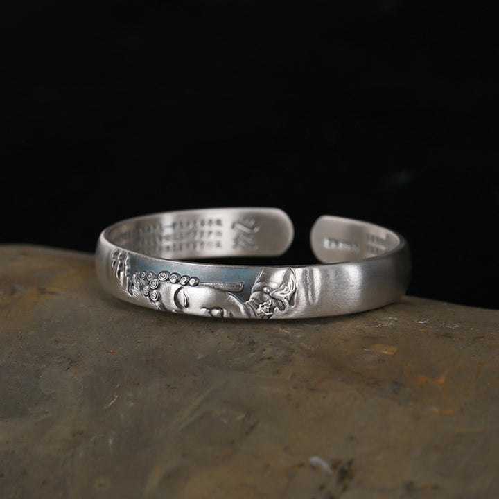 Bracelet Buddha Stones en argent sterling 999 avec tête de Bouddha et cœur Sutra de la sérénité