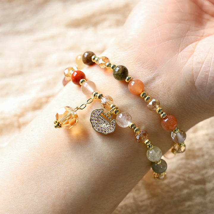 Bracelet de perles de croissance spirituelle à double tour en quartz rutile coloré
