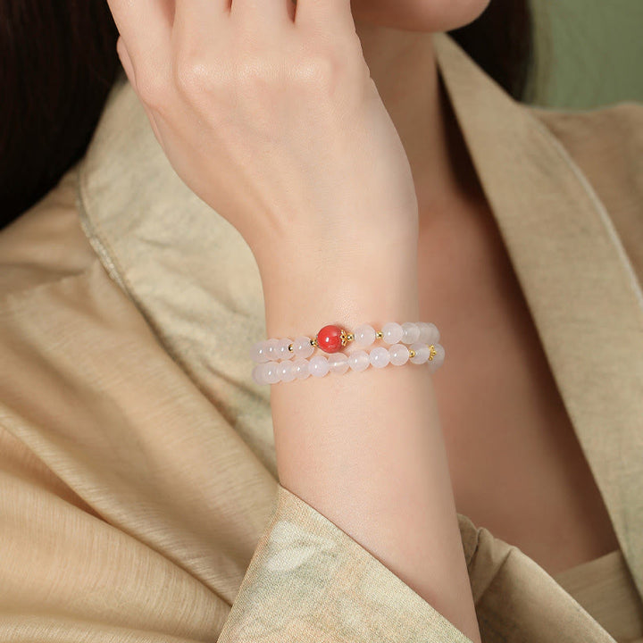 Bracelet de protection double tour en argent sterling 925 et agate blanche naturelle de Buddha Stones