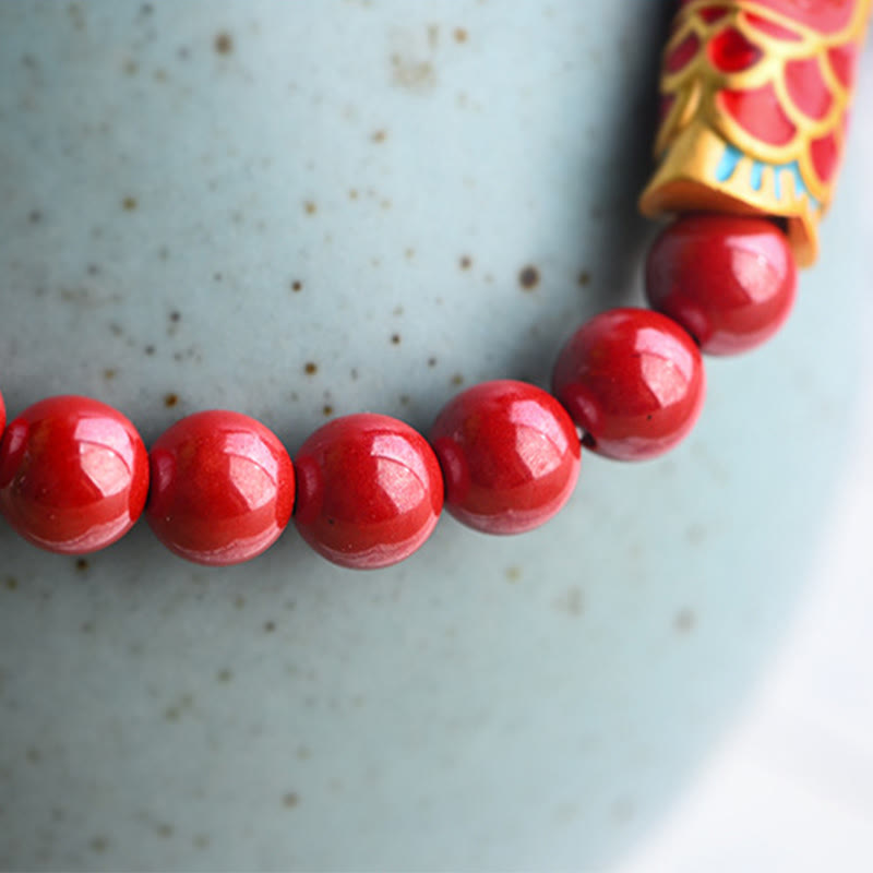 Bracelet de guérison porte-bonheur en quartz fraise et cinabre en Buddha Stones