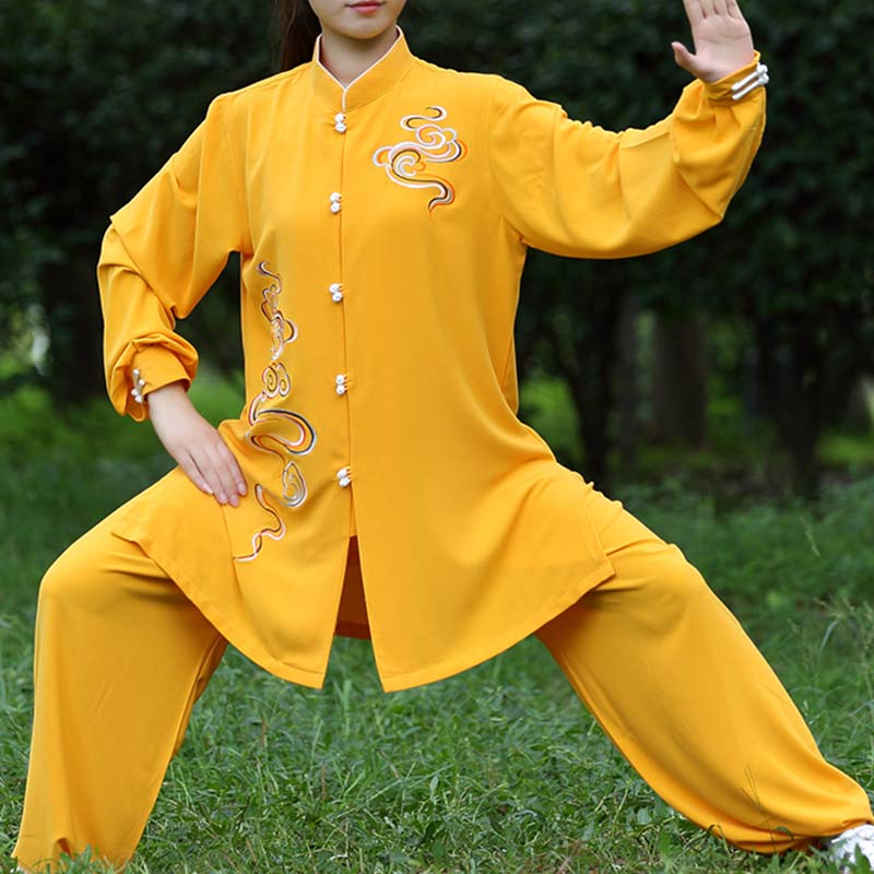Ensemble de vêtements unisexe avec broderie de Buddha Stones et nuages de bon augure, méditation, prière, spirituel, zen, tai-chi, qigong