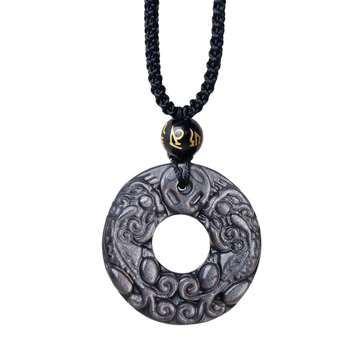 Buddha Stones en obsidienne argentée naturelle et double pièce de cuivre PiXiu avec boucle de paix et protection - image 9