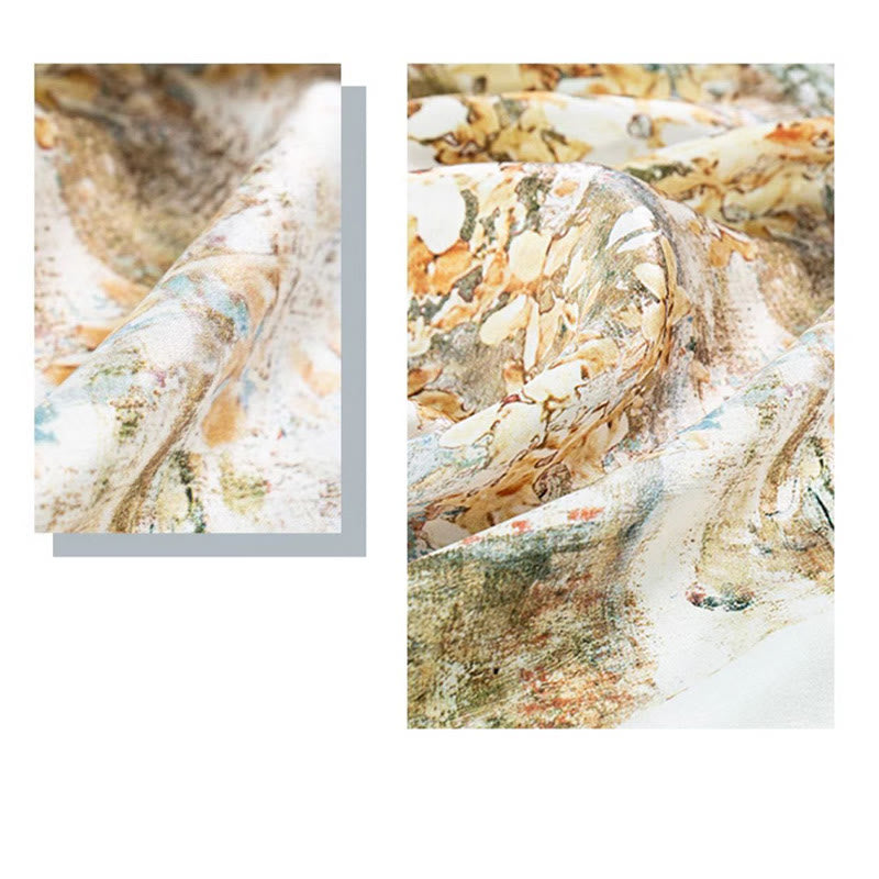 Écharpe en soie de mûrier 100 % peinture à l'huile de la jungle avec Buddha Stones et nuages de bon augure, écharpe de cou en soie double face de qualité supérieure 6A