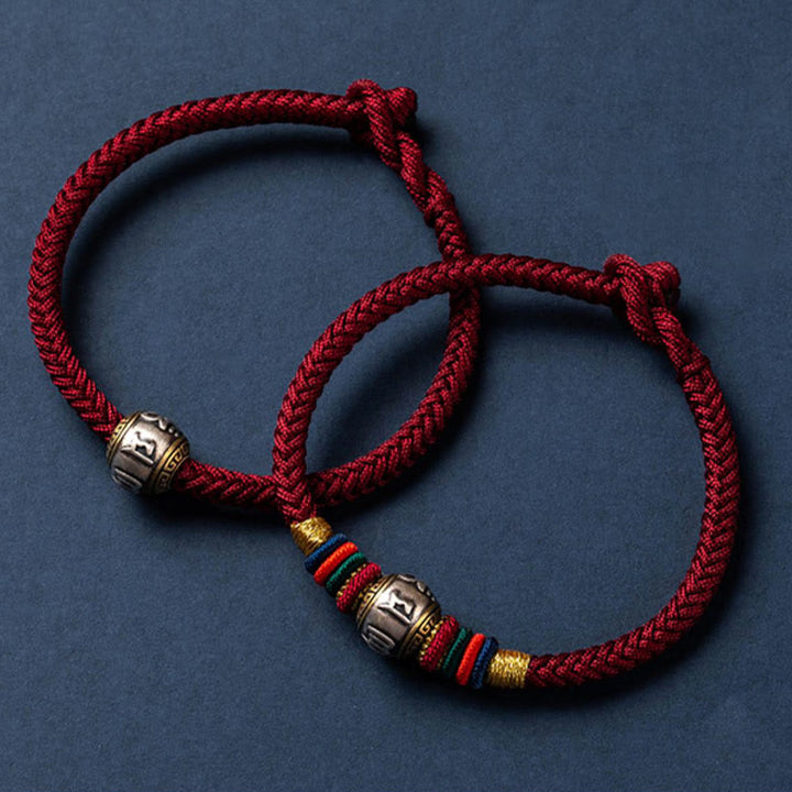 Bracelet tressé en argent sterling 925 fait à la main avec Buddha Stones Om Mani Padme Hum et nœud King Kong