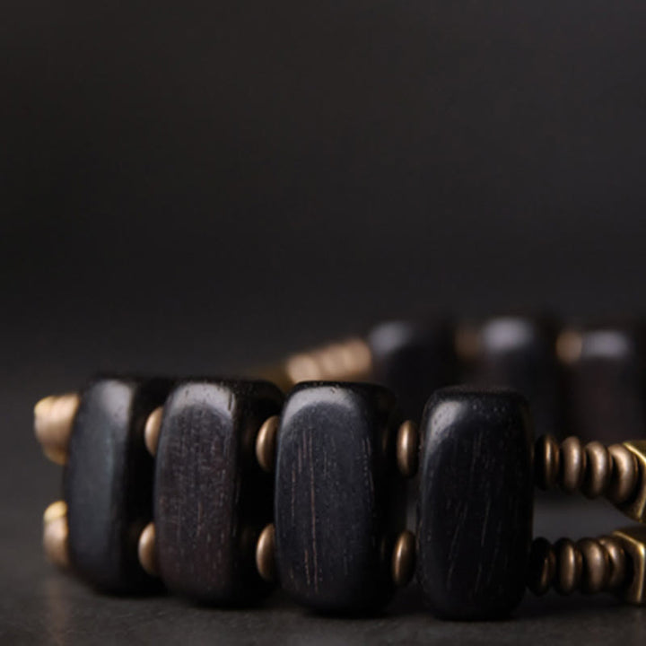 Bracelet double couche en bois d'ébène tibétain, laiton et cuivre, Buddha Stones - image 5