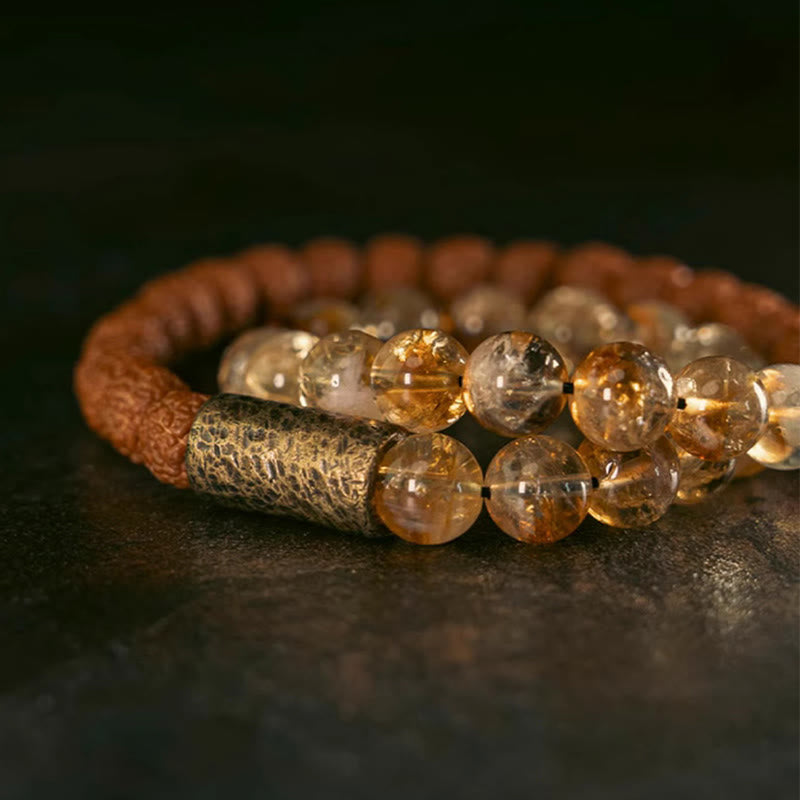 Bracelet double tour en Buddha Stones et Rudraksha Bodhi Seed