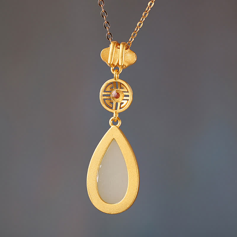 Collier avec pendentif en forme de goutte d'eau en argent sterling 925 et jade blanc Hetian