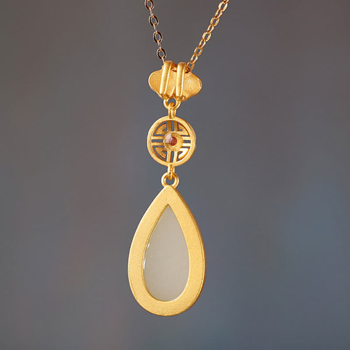 Collier avec pendentif en forme de goutte d'eau en argent sterling 925 et jade blanc Hetian