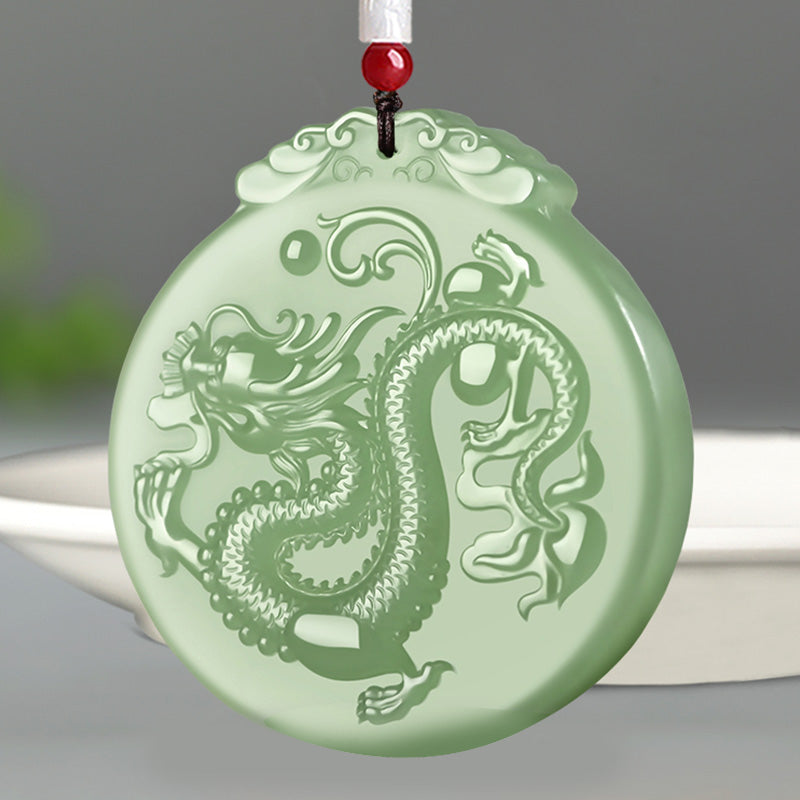 Collier porte-bonheur en jade avec pendentif en forme de dragon et Buddha Stones - Jade - image 1