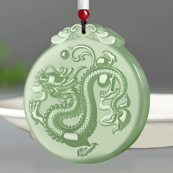 Collier porte-bonheur en jade avec pendentif en forme de dragon et Buddha Stones - Jade - image 1