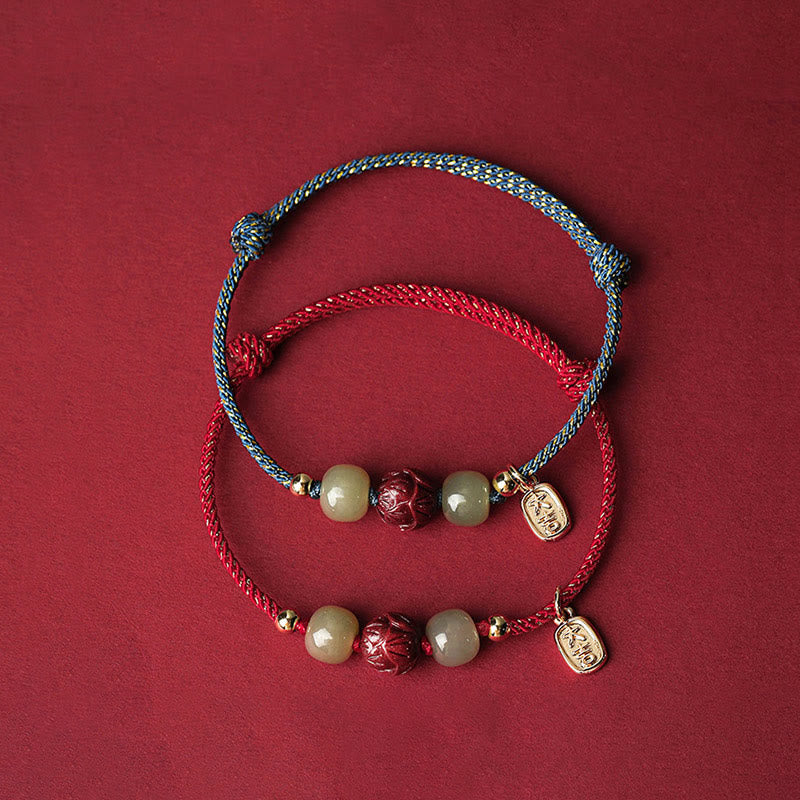 Bracelet en corde fait main en jade Hetian plaqué or 14 carats avec lotus porte-bonheur de Buddha Stones - image 2