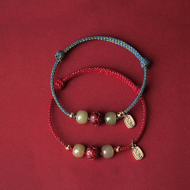 Bracelet en corde fait main en jade Hetian plaqué or 14 carats avec lotus porte-bonheur de Buddha Stones - image 2