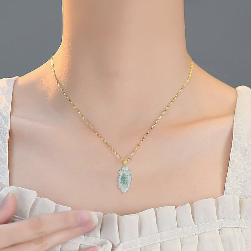 Collier pendentif de prospérité en jade naturel en or 18 carats Buddha Stones et motif lotus - image 6